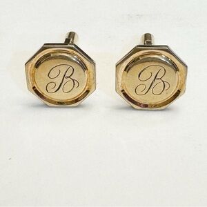 Vintage Krementz Octagon Cuff Links Gold Tone Engraved B Monogram Lucite Tips